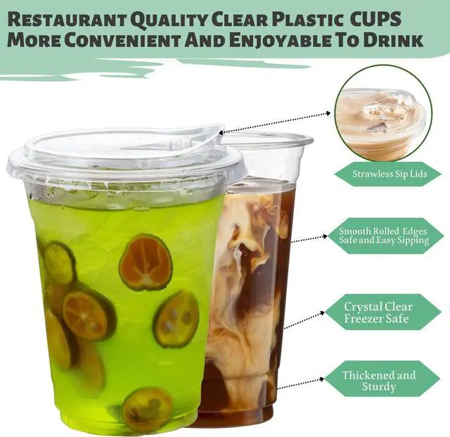 Alt view image 4 of 6 - Artpreti 12 oz Clear Plastic Cups with Strawless Sip Lids, Disposable Plastic Coffee Cups with Lids, To Go Cups for Iced Coffee, Smoothies, Soda, or Any Cold Drinks, 25Sets
