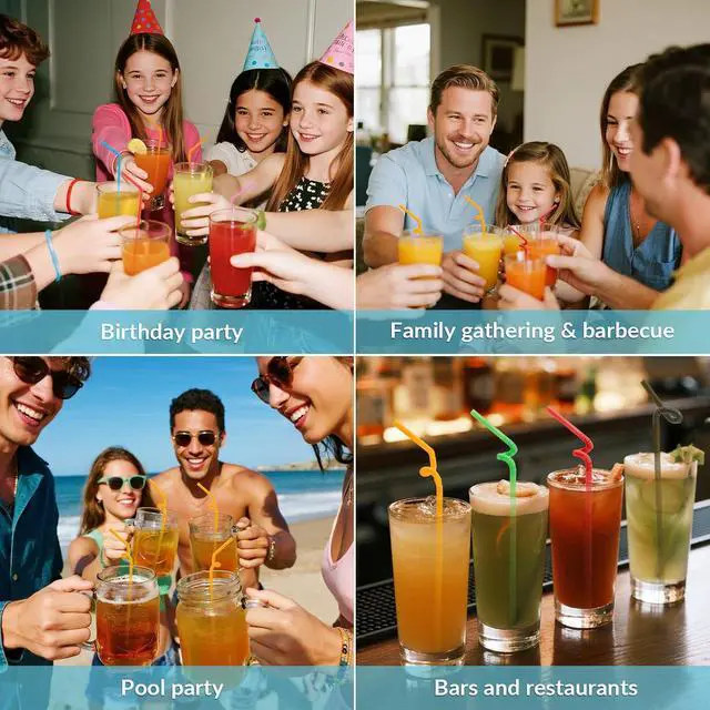 Alt view image 3 of 6 - Luszmoax 100PCS 12.6 inch Extra Long Colorful Plastic Straws Disposable,Bendy Straws Drinking Plastic,Party Fancy Flexible Disposable Straw