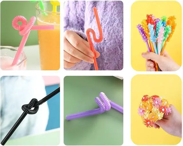 Alt view image 5 of 6 - Luszmoax 100PCS 12.6 inch Extra Long Colorful Plastic Straws Disposable,Bendy Straws Drinking Plastic,Party Fancy Flexible Disposable Straw