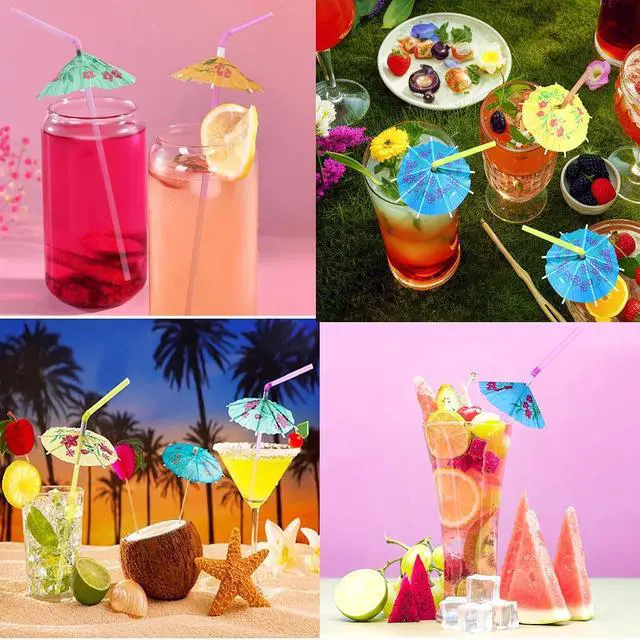 Alt view image 4 of 7 - Haundry 24pcs Umbrella Straws, Long Cocktail Umbrella Party Straws, Plastic Drinking Straws for Tropical Summer Beach Luau Tiki Hawaiian Party Decorations, Umbrella