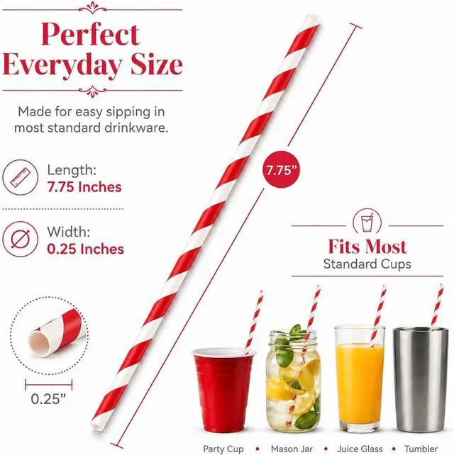 Alt view image 2 of 7 - 100 Pack Red and White Striped Paper Straws