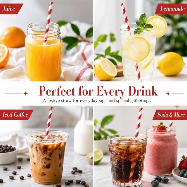 Alt view image 5 of 7 - 100 Pack Red and White Striped Paper Straws