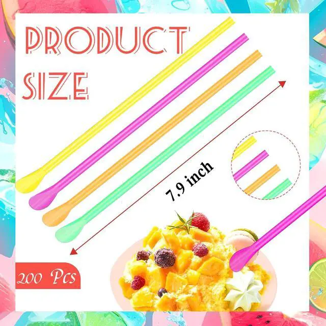 Alt view image 2 of 7 - 200Pcs Snow Cone Spoon Straws,Disposable Plastic 7.9 inch Drinking Scoop Straw,Milkshake Shaved Ice Sticks for Slushie Summer,Party,Birthday(Colorful)