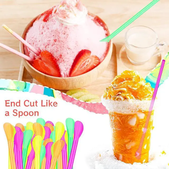 Alt view image 3 of 7 - 200Pcs Snow Cone Spoon Straws,Disposable Plastic 7.9 inch Drinking Scoop Straw,Milkshake Shaved Ice Sticks for Slushie Summer,Party,Birthday(Colorful)