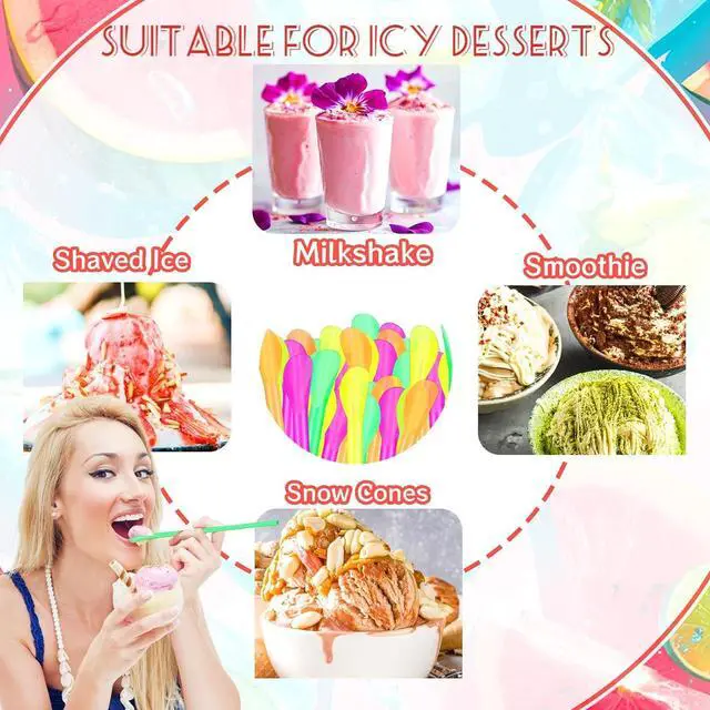 Alt view image 6 of 7 - 200Pcs Snow Cone Spoon Straws,Disposable Plastic 7.9 inch Drinking Scoop Straw,Milkshake Shaved Ice Sticks for Slushie Summer,Party,Birthday(Colorful)