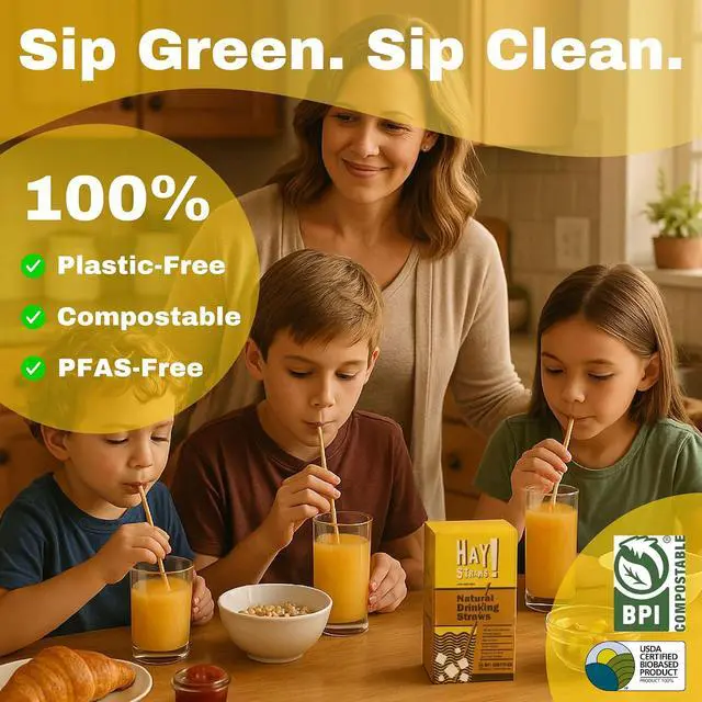Alt view image 3 of 7 - HAY! Straws® 7.75" Regular Drinking Straws | 100ct Disposable Natural Wheat Stem Straws | Never Soggy, Neutral-Taste | 100% Biodegradable | Alternative to Plastic and Bioplastic Straws