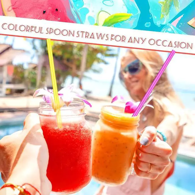 Alt view image 7 of 7 - 200Pcs Snow Cone Spoon Straws,Disposable Plastic 7.9 inch Drinking Scoop Straw,Milkshake Shaved Ice Sticks for Slushie Summer,Party,Birthday(Colorful)