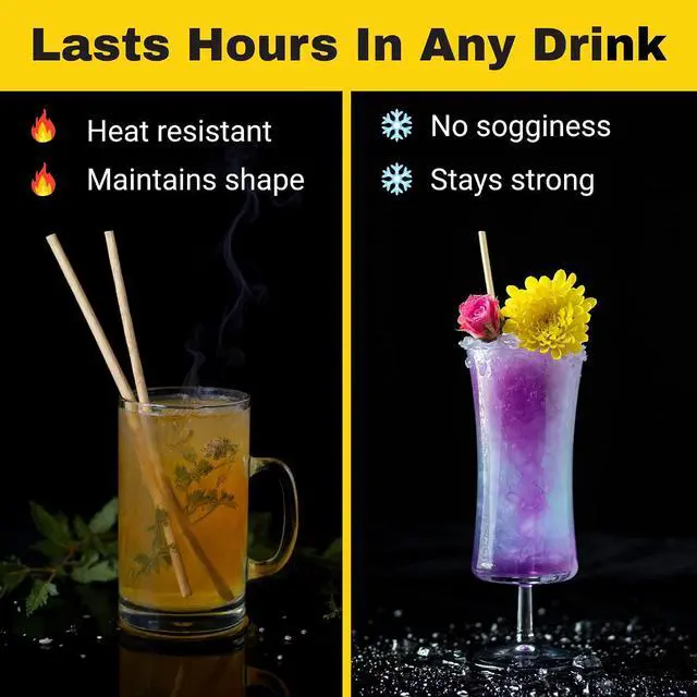 Alt view image 4 of 7 - HAY! Straws® 7.75" Regular Drinking Straws | 100ct Disposable Natural Wheat Stem Straws | Never Soggy, Neutral-Taste | 100% Biodegradable | Alternative to Plastic and Bioplastic Straws