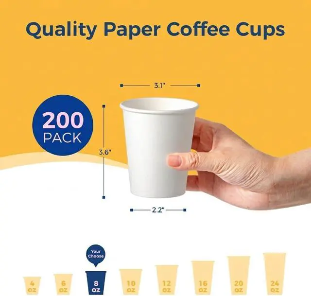 Alt view image 2 of 7 - Fit Meal Prep 100 Pack 8 oz Disposable Paper Coffee Cups, Premium White Hot Cups for Hot/Cold Beverage, Durable Thickened Paper Cup Bulk for Party, Daily Use, Office, Home, Bistros