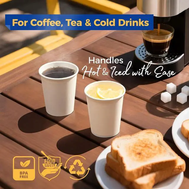 Alt view image 4 of 7 - Fit Meal Prep 100 Pack 8 oz Disposable Paper Coffee Cups, Premium White Hot Cups for Hot/Cold Beverage, Durable Thickened Paper Cup Bulk for Party, Daily Use, Office, Home, Bistros