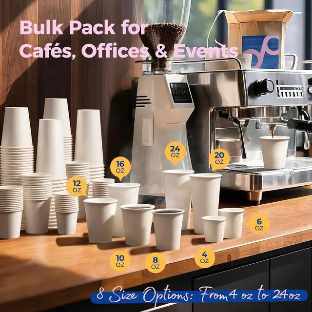Alt view image 6 of 7 - Fit Meal Prep 100 Pack 8 oz Disposable Paper Coffee Cups, Premium White Hot Cups for Hot/Cold Beverage, Durable Thickened Paper Cup Bulk for Party, Daily Use, Office, Home, Bistros