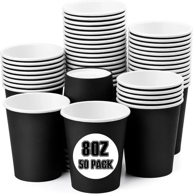 Main image of 50 Pack 8oz Black Paper Cups Disposable Paper Coffee Cups