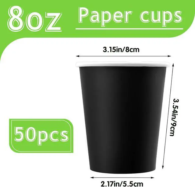Alt view image 2 of 7 - 50 Pack 8oz Black Paper Cups Disposable Paper Coffee Cups