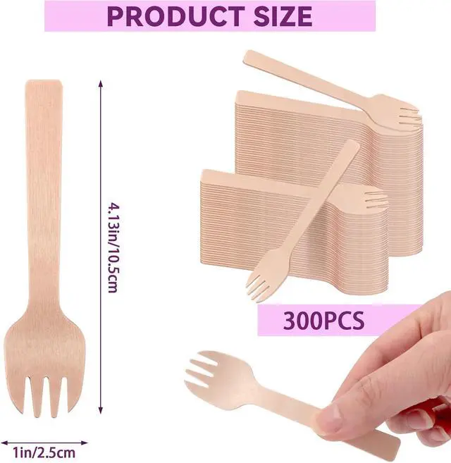 Alt view image 2 of 7 - 300 Pack 4" Mini Wooden Spork Disposable Spork Biodegradable Birchwood Fork Spoon for Camping, Party, Wedding and Family Gatherings