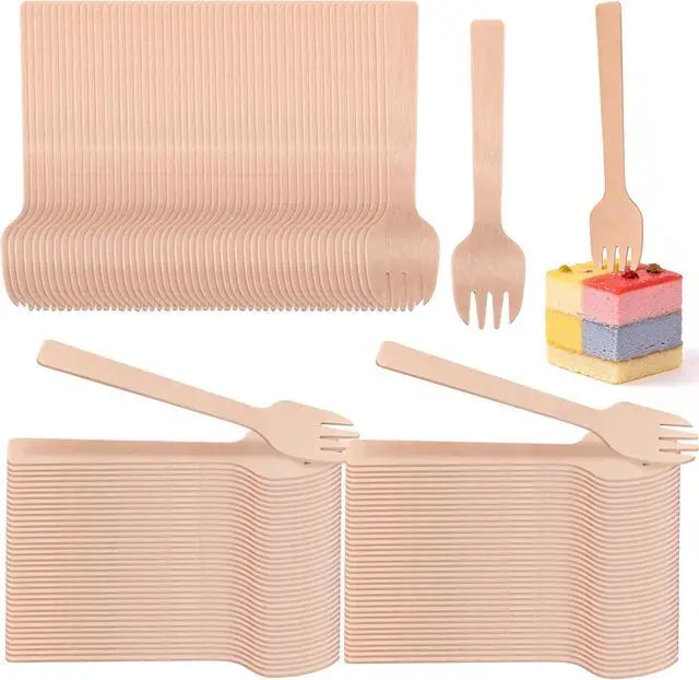 Main image of 300 Pack 4" Mini Wooden Spork Disposable Spork Biodegradable Birchwood Fork Spoon for Camping, Party, Wedding and Family Gatherings