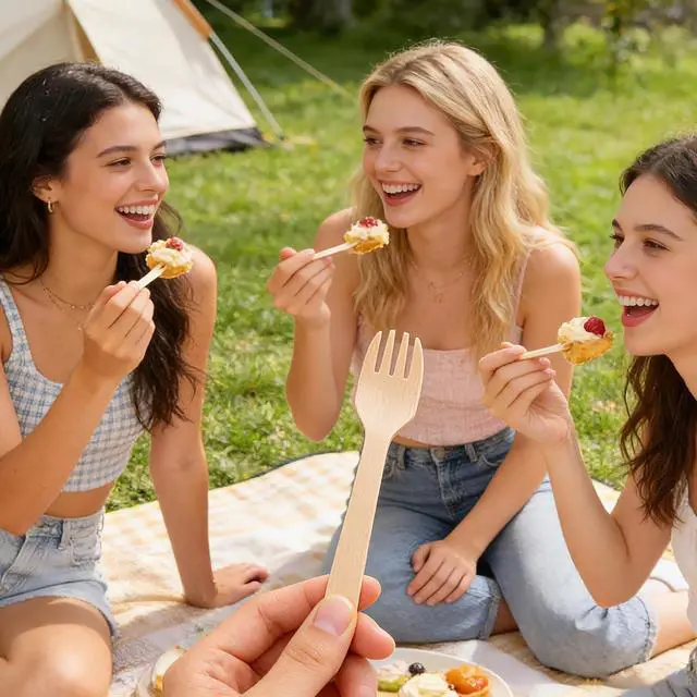 Alt view image 5 of 7 - 300 Pack 4" Mini Wooden Spork Disposable Spork Biodegradable Birchwood Fork Spoon for Camping, Party, Wedding and Family Gatherings