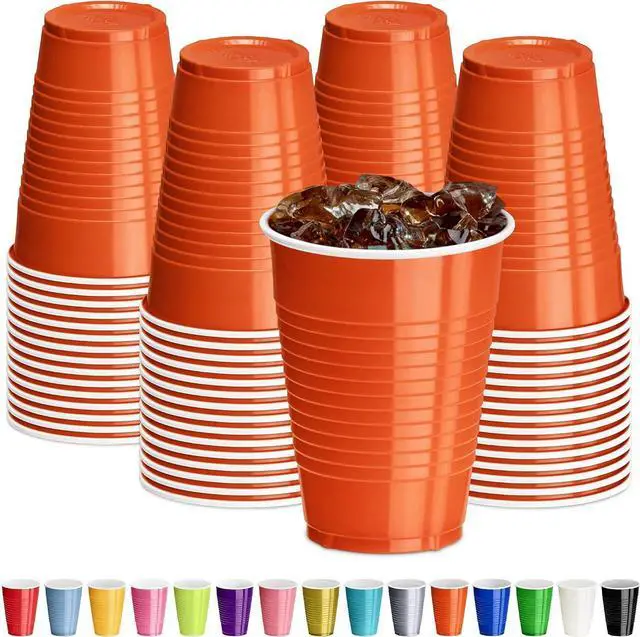 Main image of DecorRack Orange Plastic Cups, 12 oz Disposable Cups, Reusable Party Supplies (40 Count)
