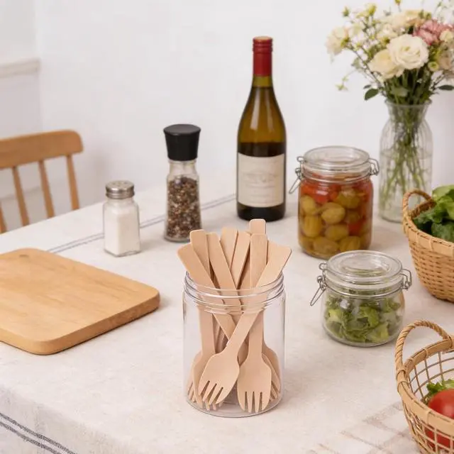 Alt view image 6 of 7 - 300 Pack 4" Mini Wooden Spork Disposable Spork Biodegradable Birchwood Fork Spoon for Camping, Party, Wedding and Family Gatherings