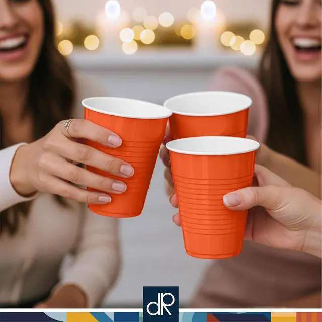 Alt view image 2 of 7 - DecorRack Orange Plastic Cups, 12 oz Disposable Cups, Reusable Party Supplies (40 Count)