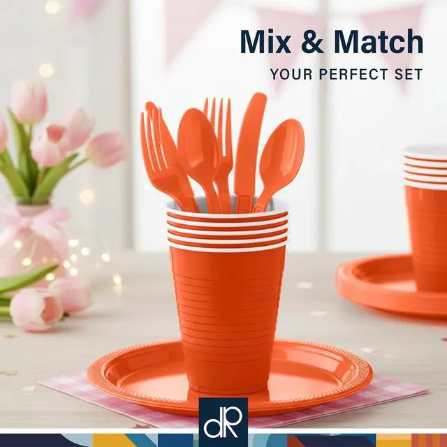 Alt view image 4 of 7 - DecorRack Orange Plastic Cups, 12 oz Disposable Cups, Reusable Party Supplies (40 Count)