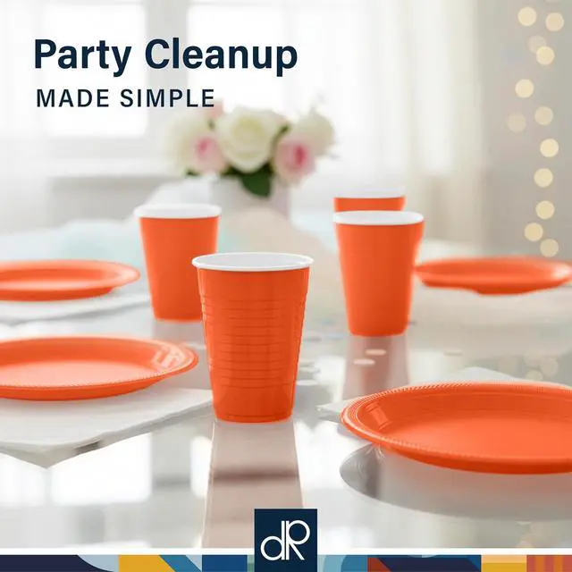 Alt view image 7 of 7 - DecorRack Orange Plastic Cups, 12 oz Disposable Cups, Reusable Party Supplies (40 Count)