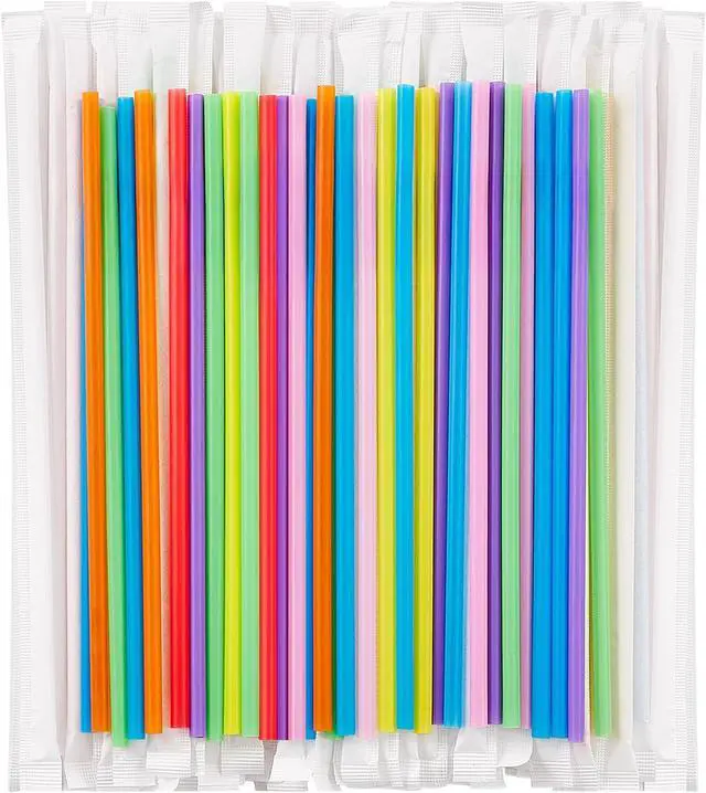 Alt view image 2 of 7 - Individually Wrapped 100 Pcs Colorful Plastic Straws, Disposable Drinking Straws, 8.26" Long and 0.23'' Diameter