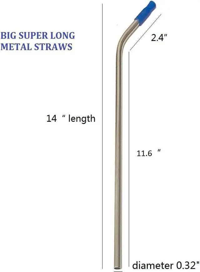 Alt view image 2 of 6 - 14 Inch Stainless Steel Straws, 4pcs Ultra Long Reusable 0.32" (8mm) Big Wide Metal Straws for 40oz/64oz Tumblers or Super Tall Cups with Silicone Tips and Cleaning Brush