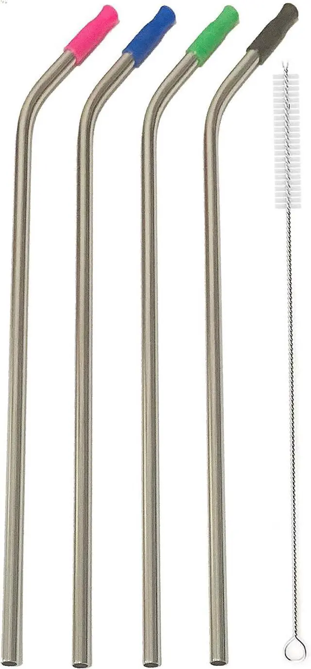 Alt view image 5 of 6 - 14 Inch Stainless Steel Straws, 4pcs Ultra Long Reusable 0.32" (8mm) Big Wide Metal Straws for 40oz/64oz Tumblers or Super Tall Cups with Silicone Tips and Cleaning Brush
