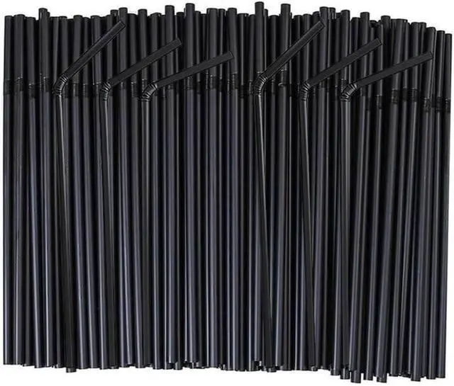 Main image of Flexible Plastic Straws Bendable for Drinking, Diameter 5 MM Length 21 CM (8.27 Inches), 100 PCS, Black, Standard Long