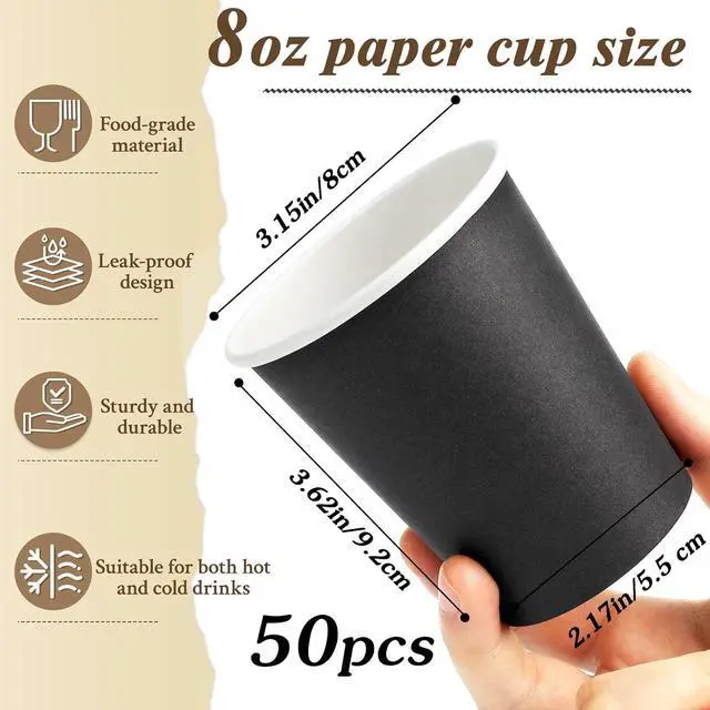 Alt view image 2 of 6 - 50 Pack Disposable Paper Cups, 8 Oz Hot/Cold Beverage Drinking Cup