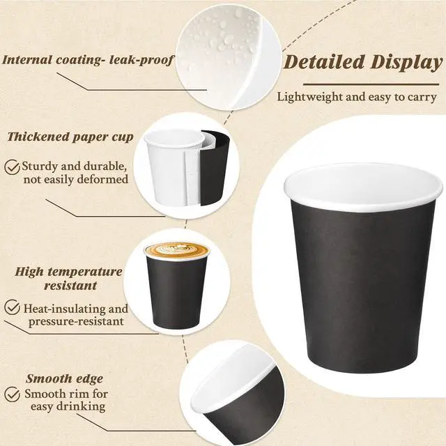 Alt view image 3 of 6 - 50 Pack Disposable Paper Cups, 8 Oz Hot/Cold Beverage Drinking Cup