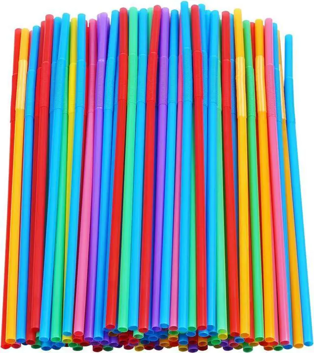 Main image of 200 Pcs Colorful Plastic Long Flexible Straws