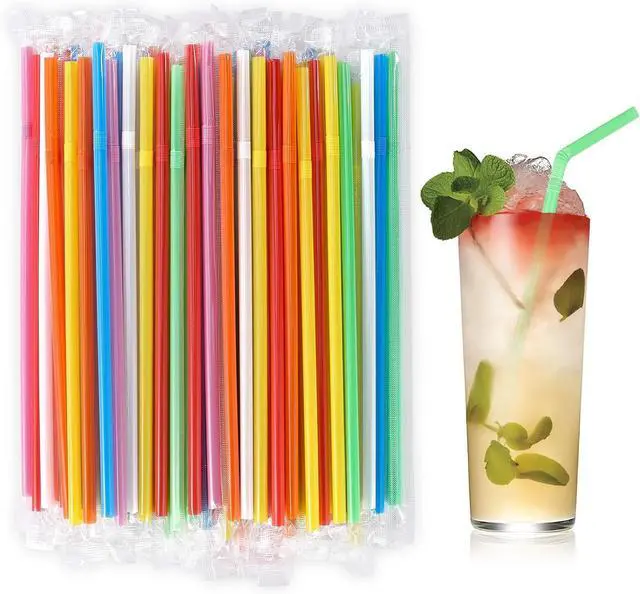 Main image of 100Pcs Disposable Bendy Drinking Straws, 8.26" Long 0.24" Diameter