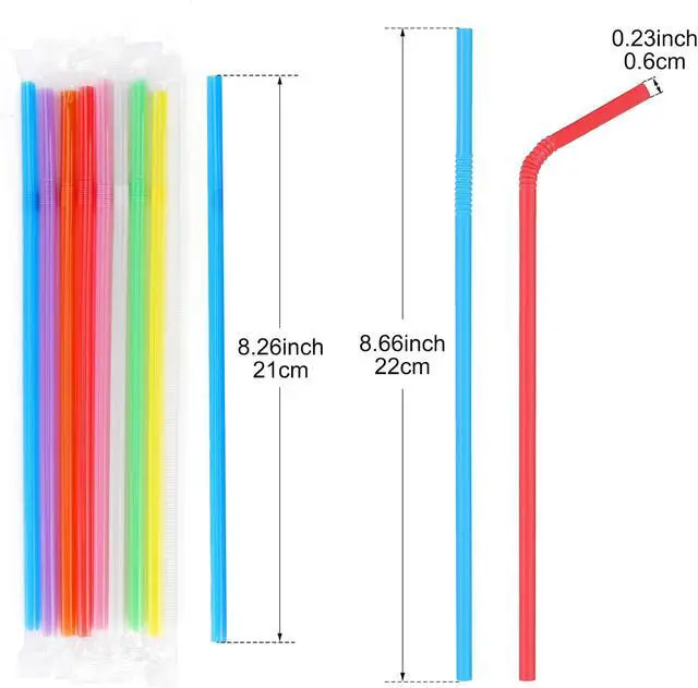 Alt view image 2 of 6 - 100Pcs Disposable Bendy Drinking Straws, 8.26" Long 0.24" Diameter