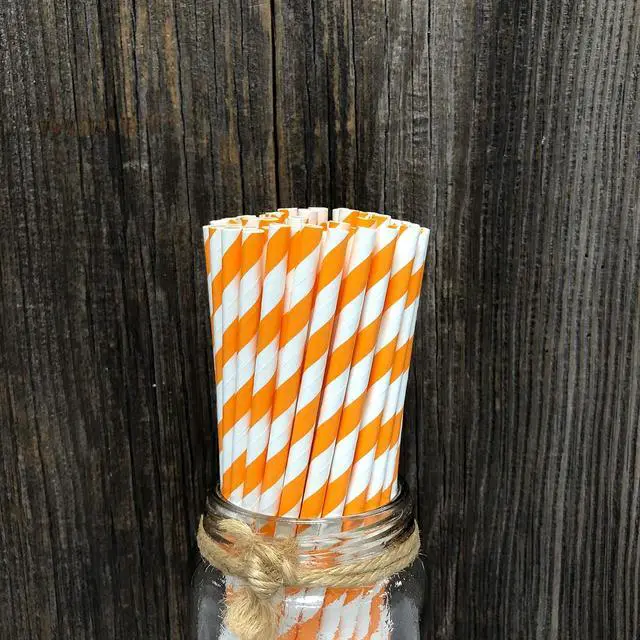 Alt view image 3 of 7 - Striped Paper Straws - Party Supply - Orange and White - 7.75 Inches - 50 Pack - Outside the Box Papers Brand