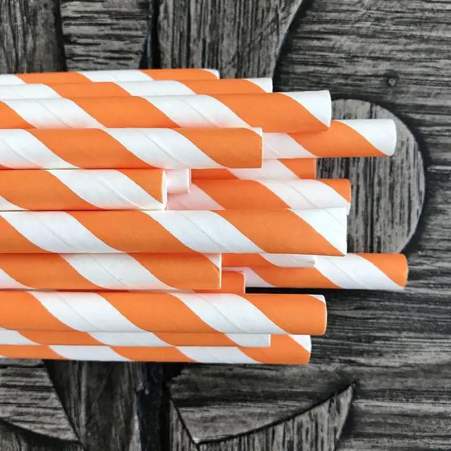 Alt view image 5 of 7 - Striped Paper Straws - Party Supply - Orange and White - 7.75 Inches - 50 Pack - Outside the Box Papers Brand