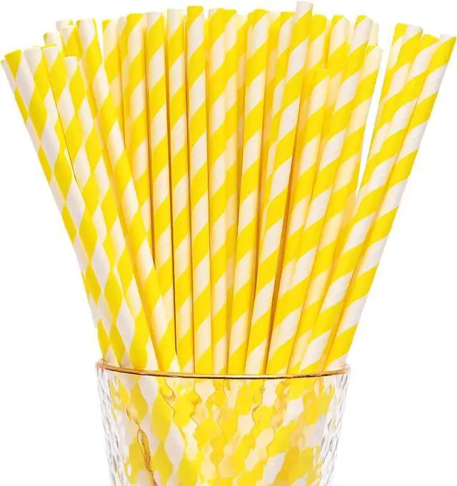 Main image of YAOSHENG Yellow Paper Straws, 100 Pack Biodegradable Disposable Drinking Straws for Party