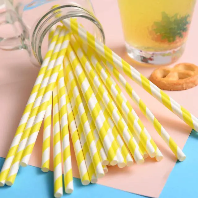 Alt view image 3 of 7 - YAOSHENG Yellow Paper Straws, 100 Pack Biodegradable Disposable Drinking Straws for Party