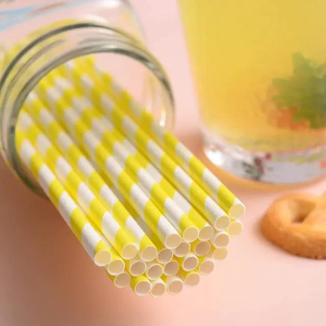 Alt view image 5 of 7 - YAOSHENG Yellow Paper Straws, 100 Pack Biodegradable Disposable Drinking Straws for Party