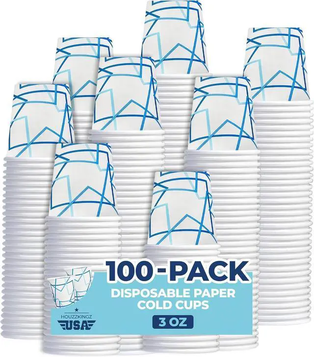 Main image of HOUZZKINGZ USA 3 oz Bathroom Cups Mouthwash Cups | 100 Small Paper Cups Bulk Disposable 3oz Mini Small Tiny Coffee Cups Leak Free, Food Safe, Tightly Rolled Lip Paper Cup