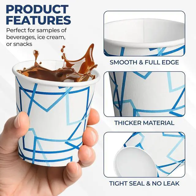 Alt view image 3 of 7 - HOUZZKINGZ USA 3 oz Bathroom Cups Mouthwash Cups | 100 Small Paper Cups Bulk Disposable 3oz Mini Small Tiny Coffee Cups Leak Free, Food Safe, Tightly Rolled Lip Paper Cup