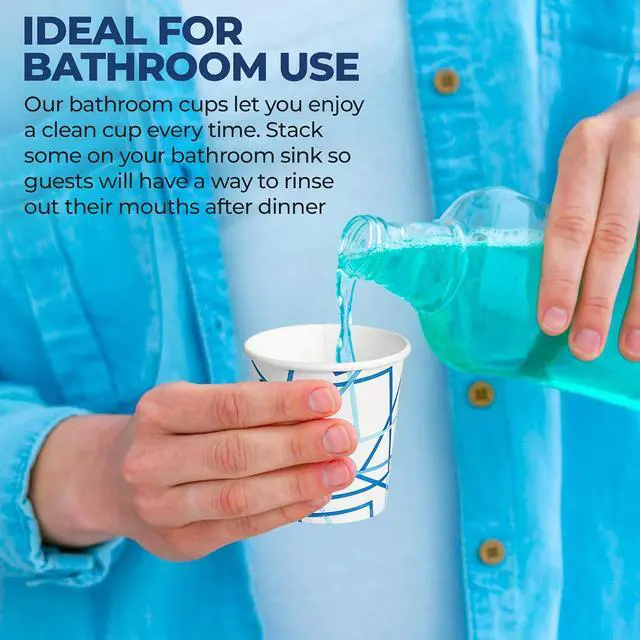 Alt view image 5 of 7 - HOUZZKINGZ USA 3 oz Bathroom Cups Mouthwash Cups | 100 Small Paper Cups Bulk Disposable 3oz Mini Small Tiny Coffee Cups Leak Free, Food Safe, Tightly Rolled Lip Paper Cup