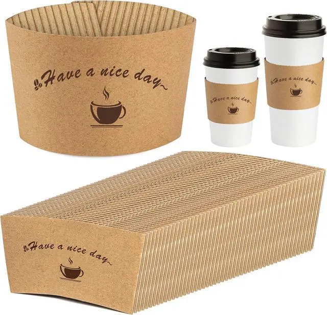 Main image of Kraft Paper Coffee Cup Sleeves 50 Packs - Coffee Sleeves, Disposable Corrugated Cup Sleeves Holder for Protective Hot and Cold Insulation, Fits 10, 12, 16, 20 oz Paper Cups (Cup Not Included)