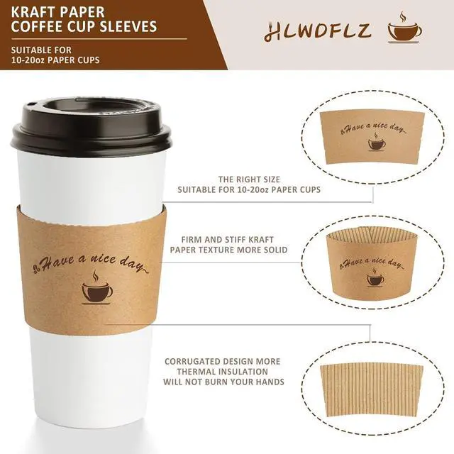 Alt view image 5 of 7 - Kraft Paper Coffee Cup Sleeves 50 Packs - Coffee Sleeves, Disposable Corrugated Cup Sleeves Holder for Protective Hot and Cold Insulation, Fits 10, 12, 16, 20 oz Paper Cups (Cup Not Included)