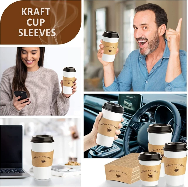 Alt view image 7 of 7 - Kraft Paper Coffee Cup Sleeves 50 Packs - Coffee Sleeves, Disposable Corrugated Cup Sleeves Holder for Protective Hot and Cold Insulation, Fits 10, 12, 16, 20 oz Paper Cups (Cup Not Included)