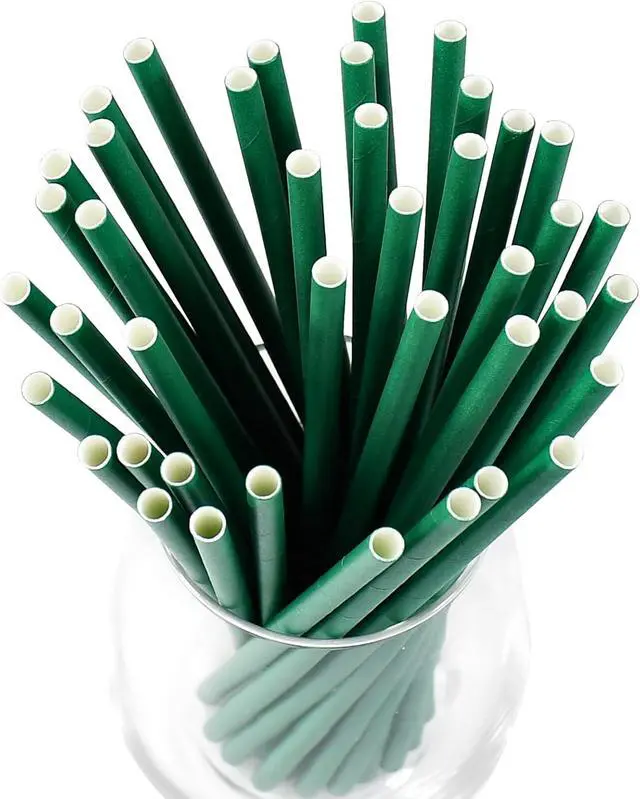 Alt view image 2 of 7 - 7.75" Solid Green Paper Straws for Drinks, Cocktail, Party 100ct Disposable
