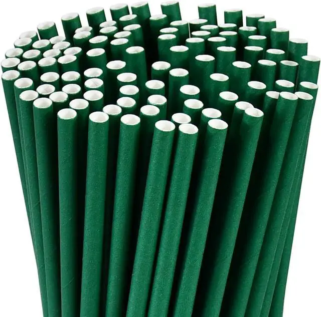 Alt view image 4 of 7 - 7.75" Solid Green Paper Straws for Drinks, Cocktail, Party 100ct Disposable