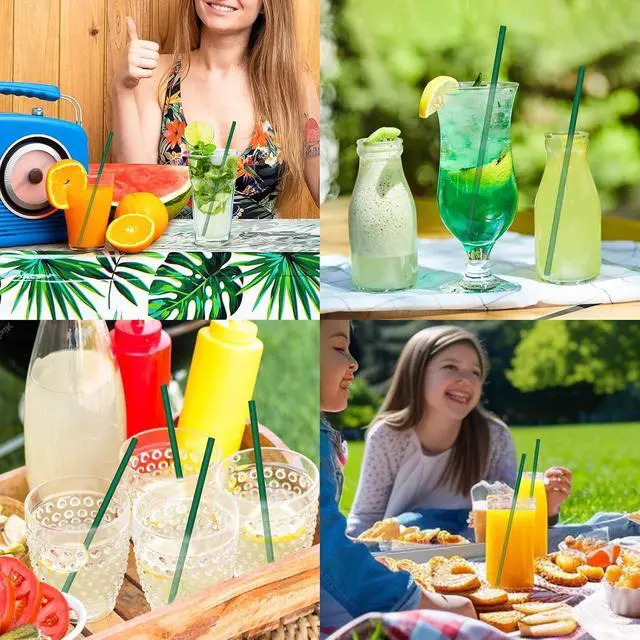 Alt view image 7 of 7 - 7.75" Solid Green Paper Straws for Drinks, Cocktail, Party 100ct Disposable