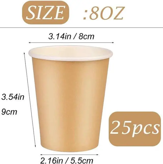 Alt view image 2 of 7 - 25 Pack 8 oz Paper Cups, Khaki Paper Coffee Cups, Beverage Cups