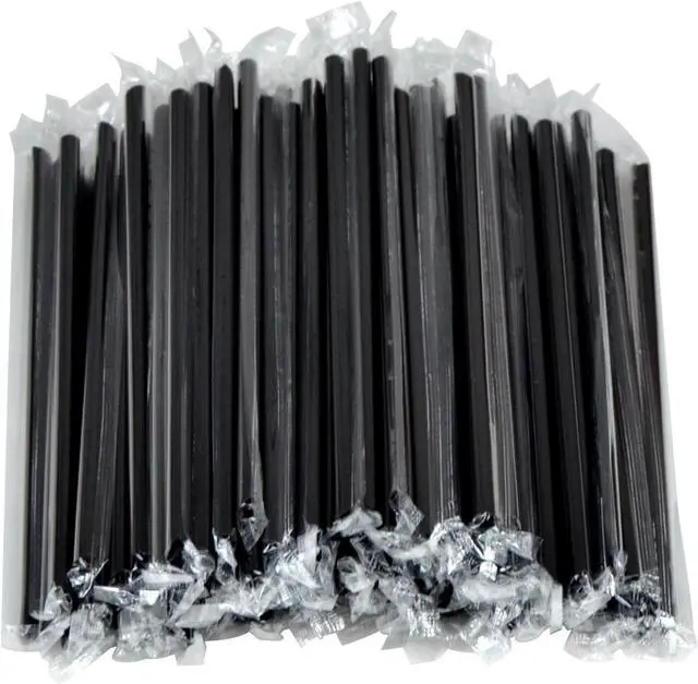 Main image of Straws Plastic Straws, Disposable, Individually Wrapped, 100 pcs 0.23'' Diameter 8.26'' Long for PartyJuice, Cocktails, Out, Office, Travel (100, Black, 8.26 inch)
